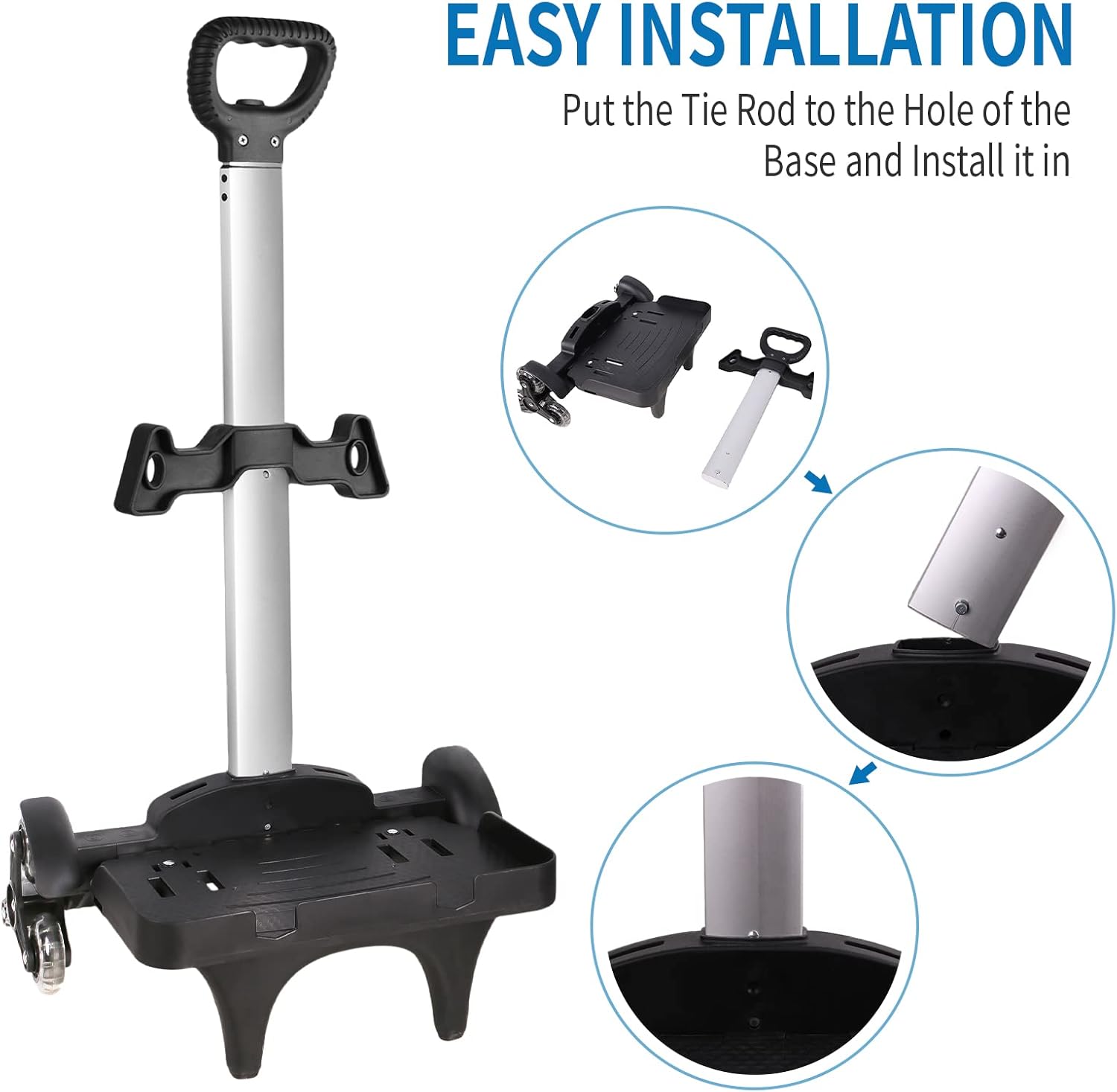 Backpack Trolley, Wheeled Cart Aluminum Alloy, Folding Trolley Cart for Schoolbag, 6 Wheels Luggage Cart with Edge Guard